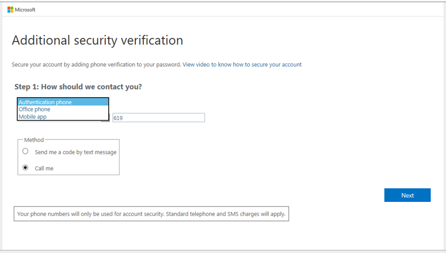 screenshot with 'Authentication phone' selected